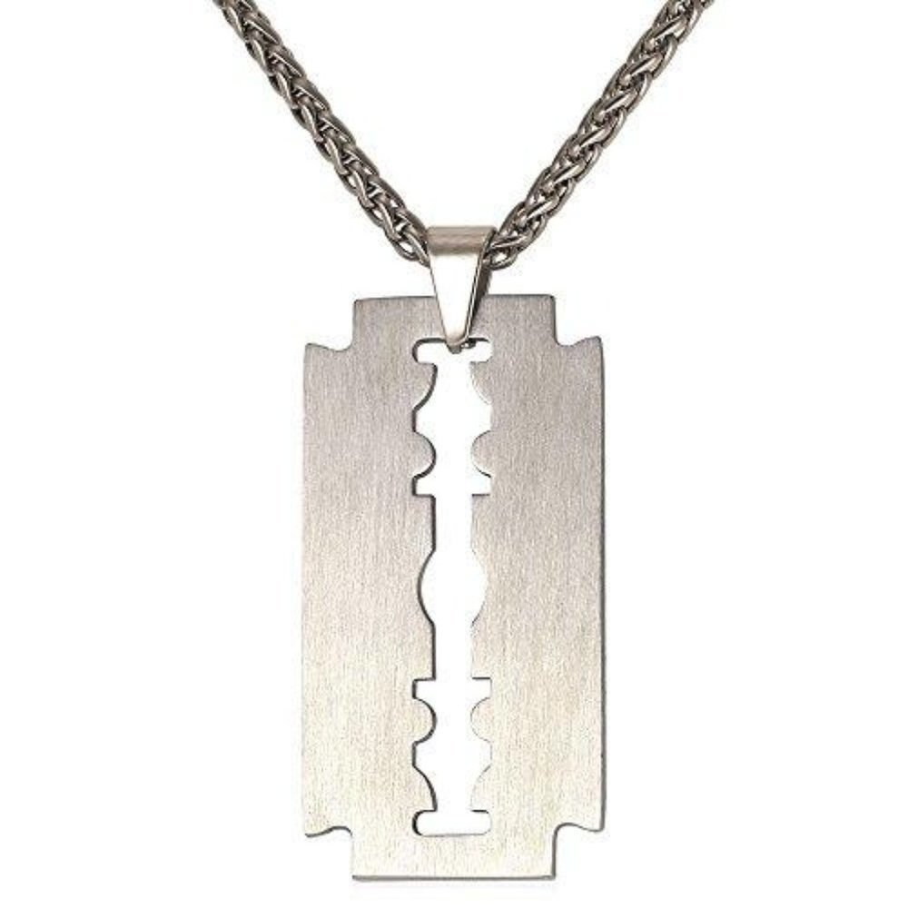 22'' Stainless Steel Punk Tag Pendant Rock Razor Blade Necklace